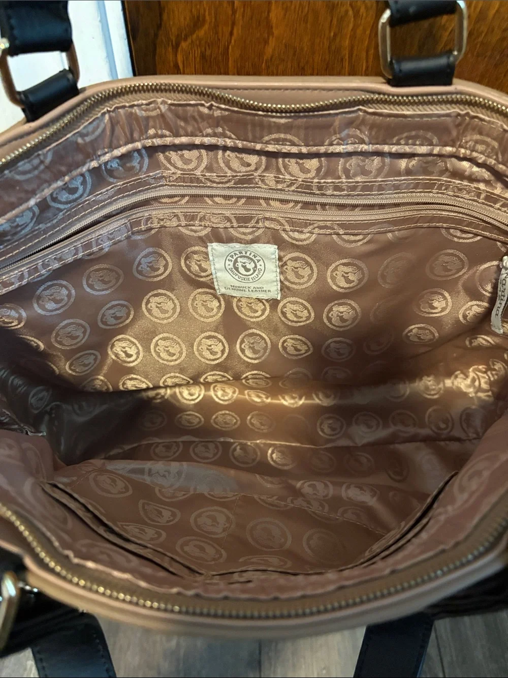 Spartina 449 Brown Monogram Lined Tote Interior